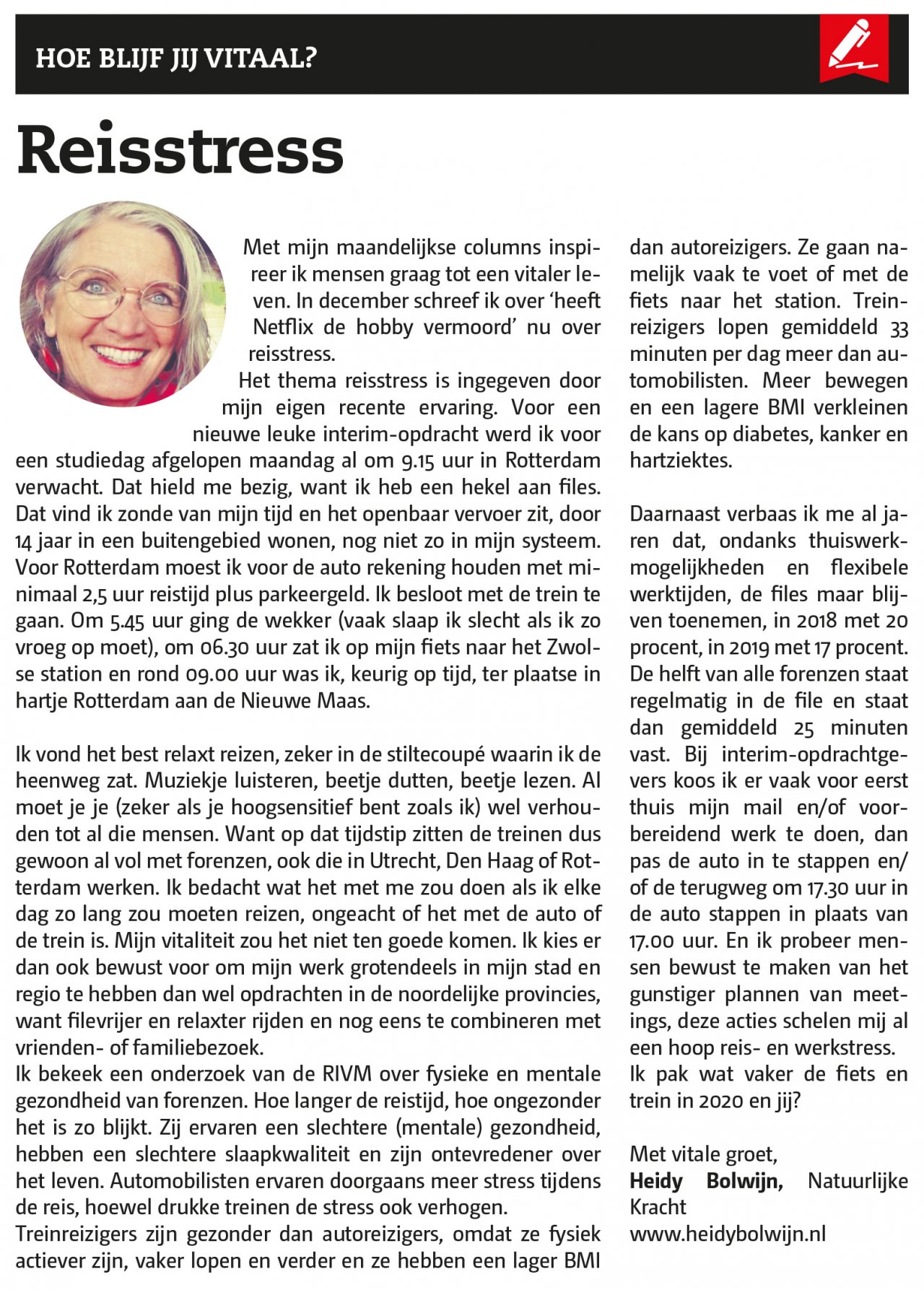 Column over reisstress - Heidy Bolwijn